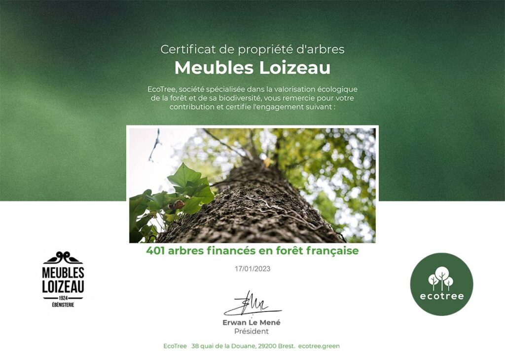 23 01 Meubles Loizeau Certificat General 401 arbres ECOTREE