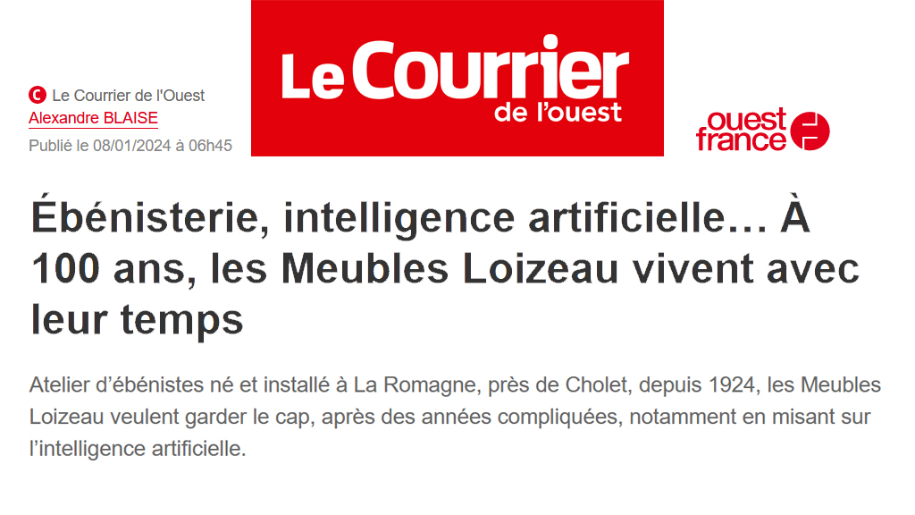 Article du Courrier de l'Ouest - Ouest France - 100 ans Meubles Loizeau et Intelligence Artificielle